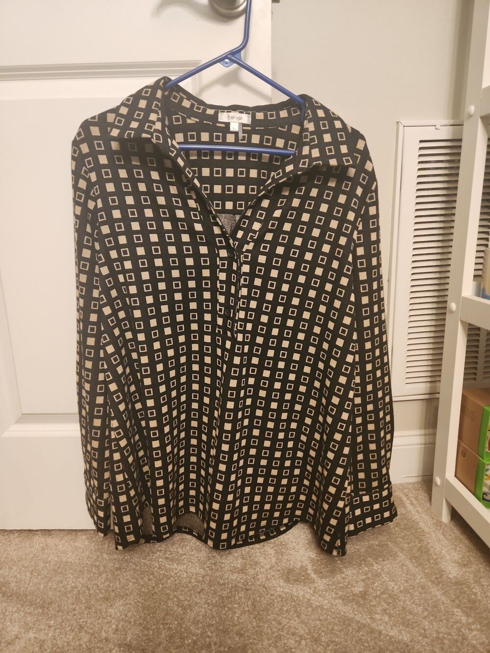 Tyler Boe Henley-Collared Geometric Print Tunic Shirt w/ Buttons Size XL